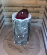 Mould with glass in ready to be fired